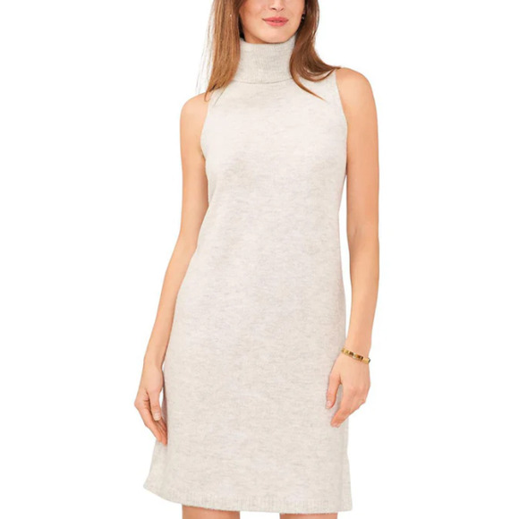 NWT MSK Silver Heather Knit Turtleneck Sweater Dress Cozy Large Sleeveless Shift - Picture 1 of 13